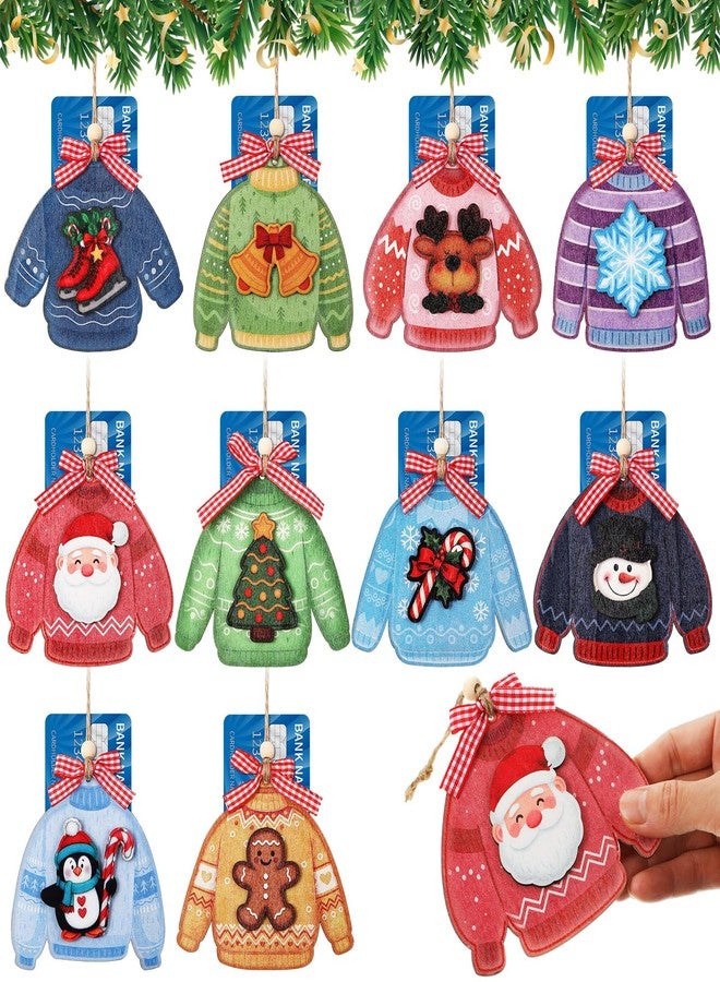 Threehoney 10 Pcs Christmas Gift Card Holder 3D Wooden Ugly Sweater Money Holders Hanging Ornament Winter Sweater Money and Gift Card Sleeves Christmas Holders for Xmas Party Winter Holiday Decor - Image 1
